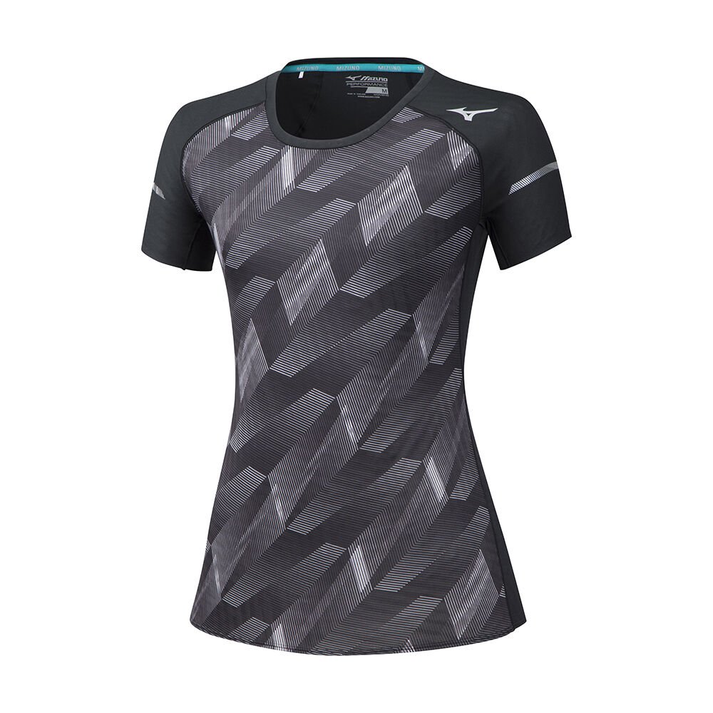 Mizuno Women's T-Shirts Aero Black/White - KAZLCWD-84